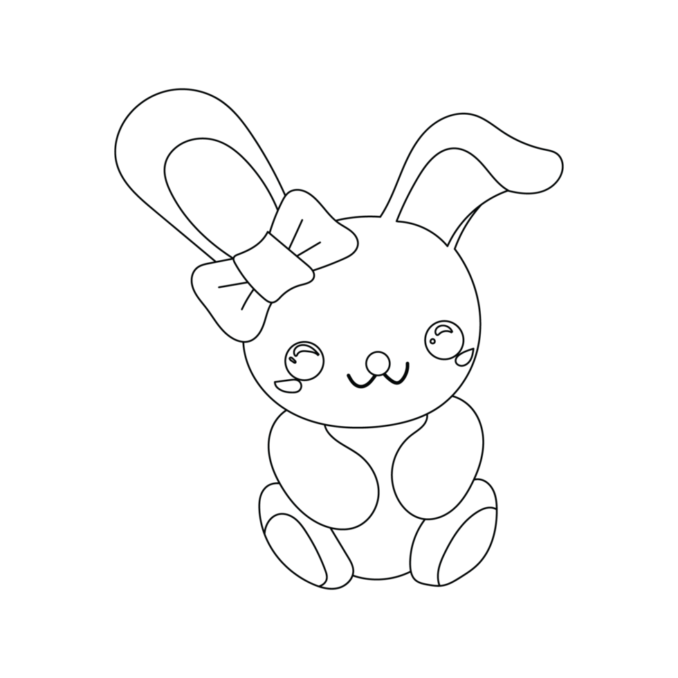 Rabbit. Rabbit drawing. Cartoon picture. Cute sitting position. Coloring line drawing. png