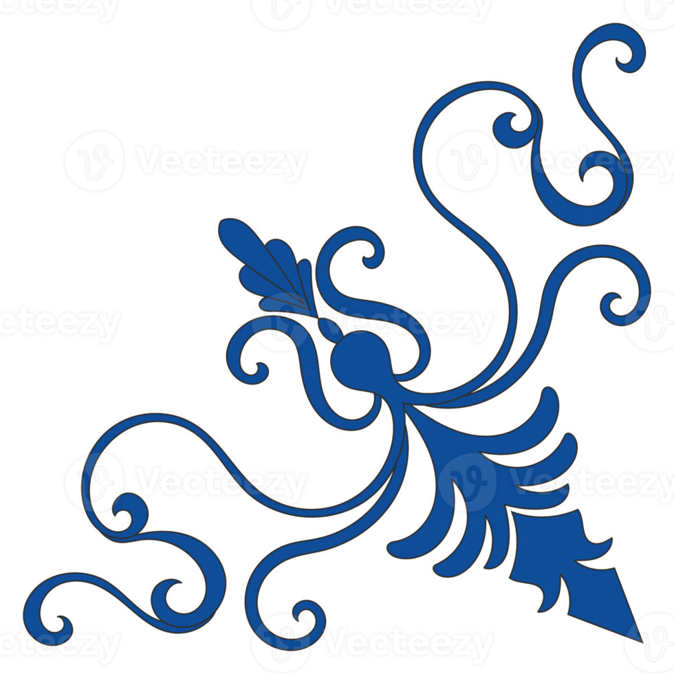 Blue vintage lines, Thai patterns, abstract elements for decorating cards. png