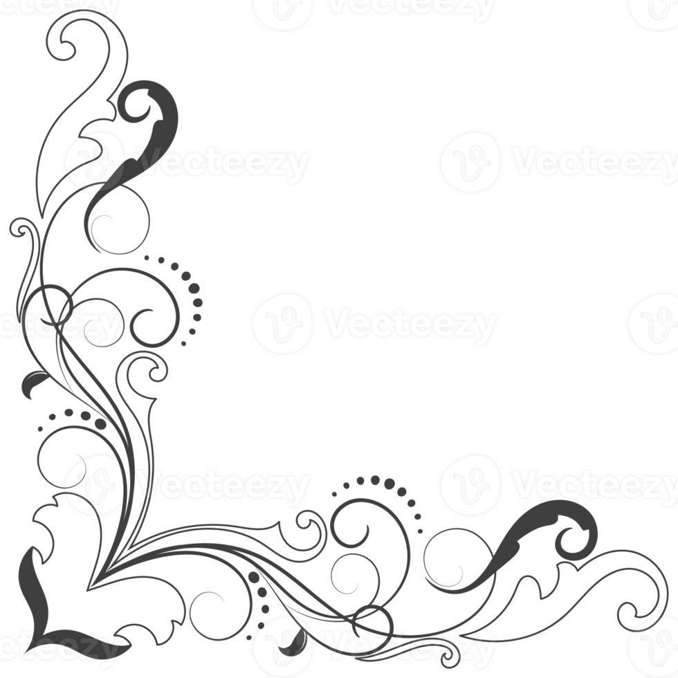Thin line vintage corner. Medieval period of the Victorian dynasty. Fancy black monogram frame design element abstract icon collection Flower simple symbol png