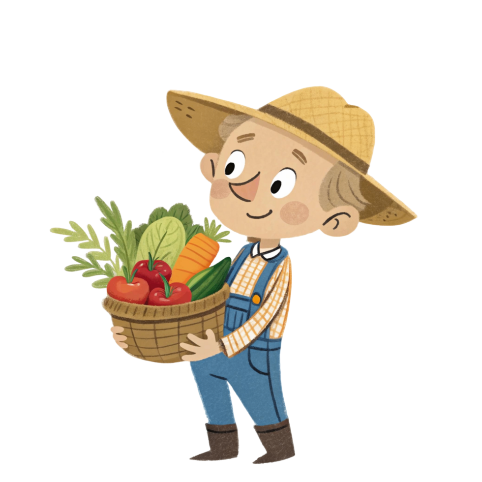 Cartoon Farmer Holding A Basket Of Vegetables png
