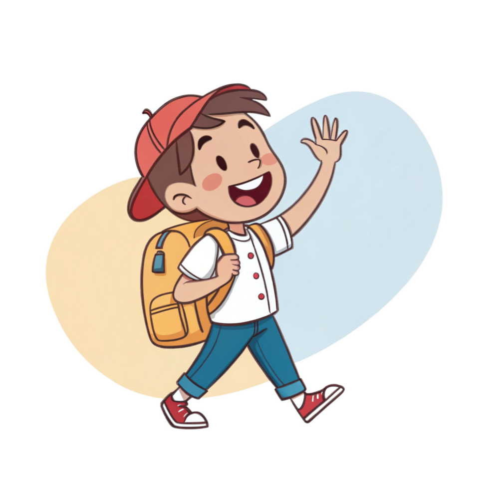 Cartoon Boy with Backpack Waving png