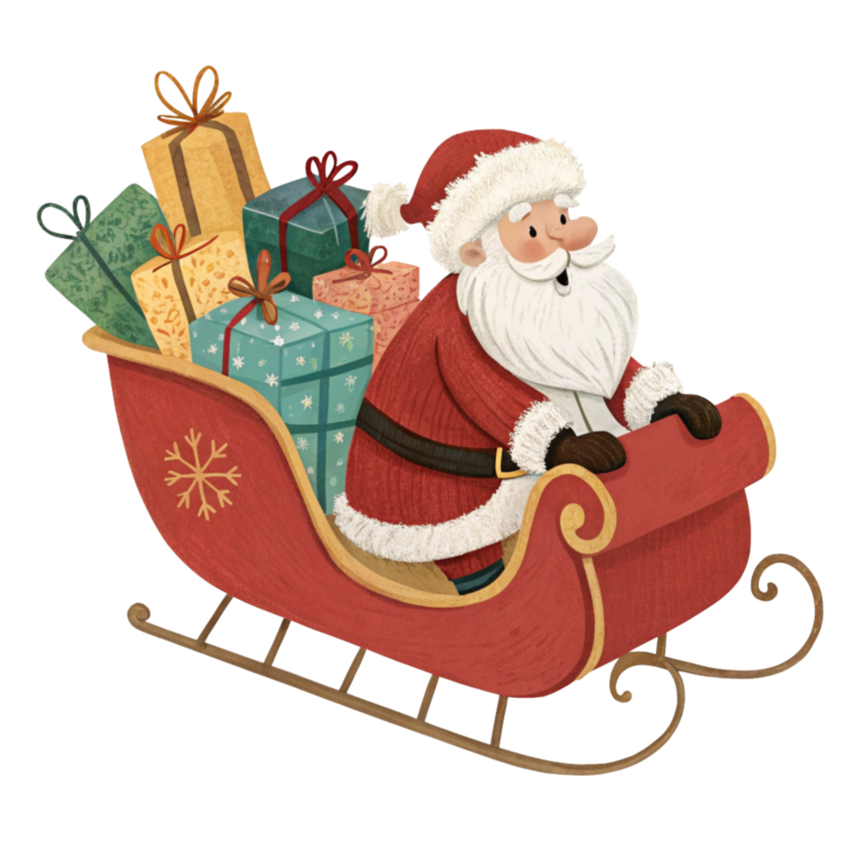 Santa Claus in a Sleigh with Presents for Christmas png