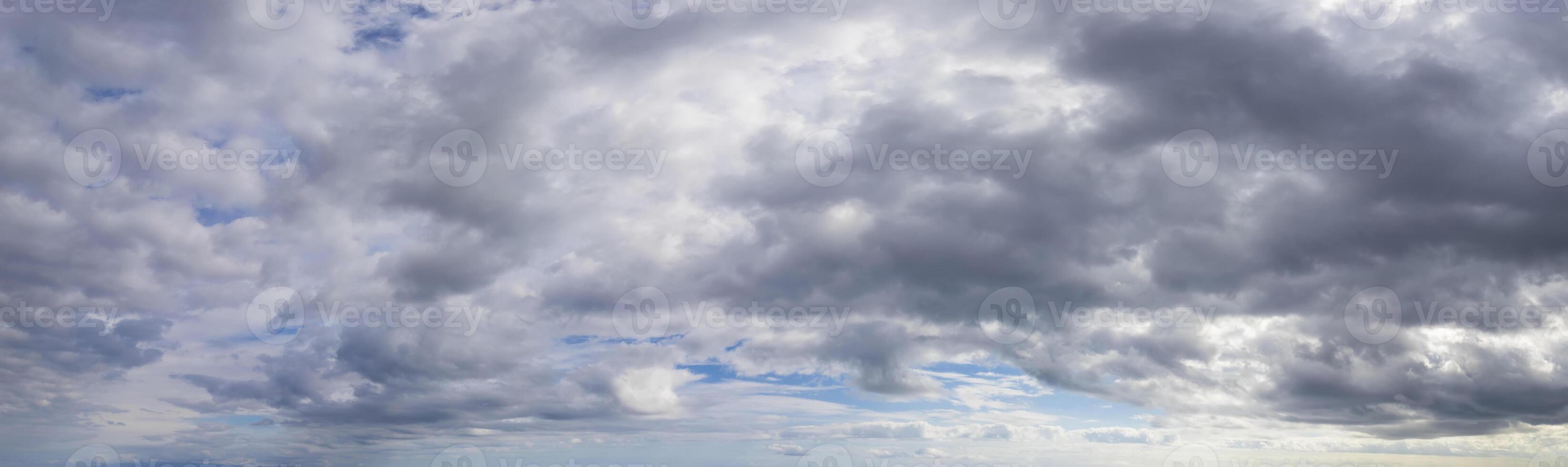 Panoramic view of blue sky with stormy clouds photo