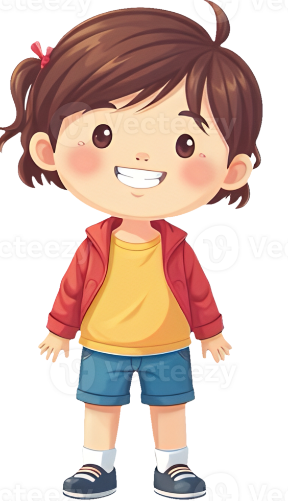 Cartoon girl with brown hair and a red jacket png
