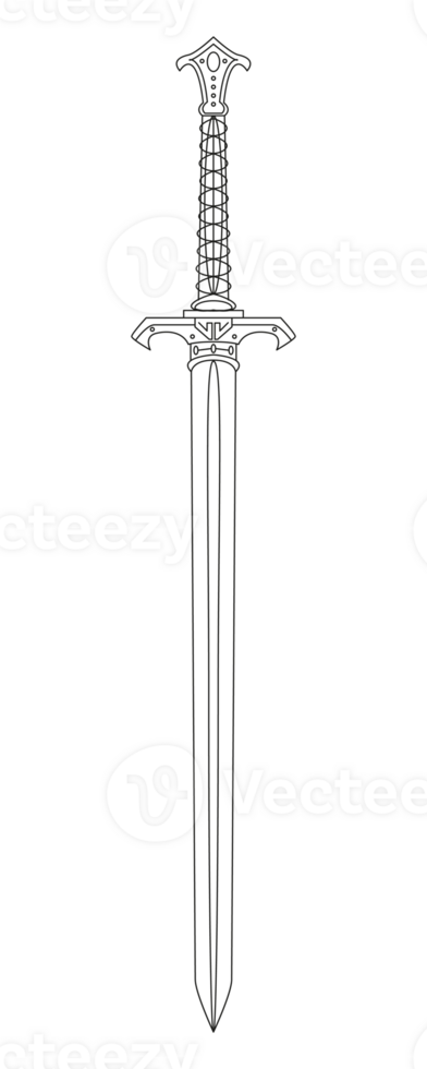 Line Art of Ancient Longsword. Saber Tattoo Design. Blade Illustration. png