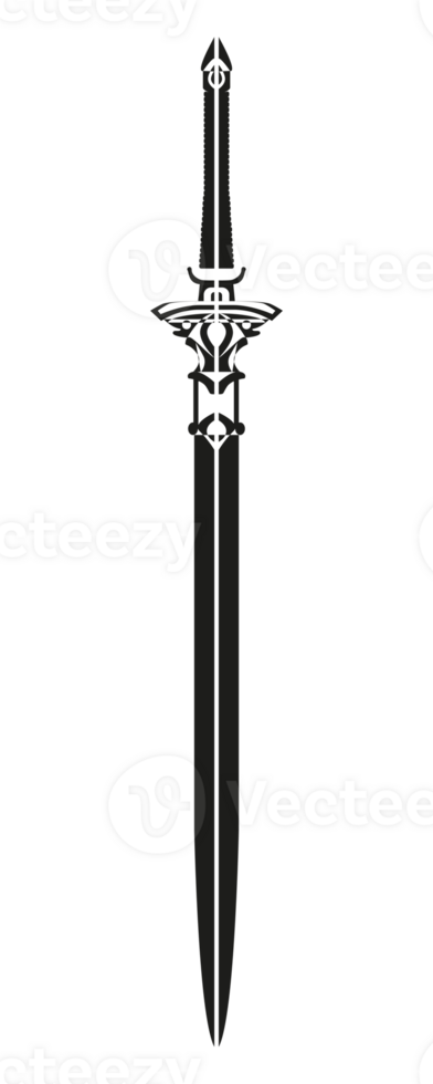 Ancient Sword Linework. Saber Design. Longsword Tattoo Illustration. Blade Art. png