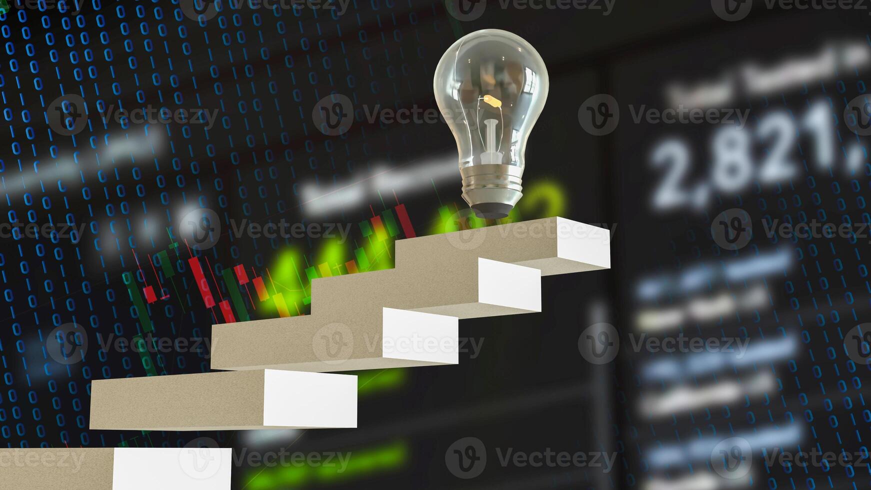 The Bulb on stair for creative or idea concept 3d rendering. photo