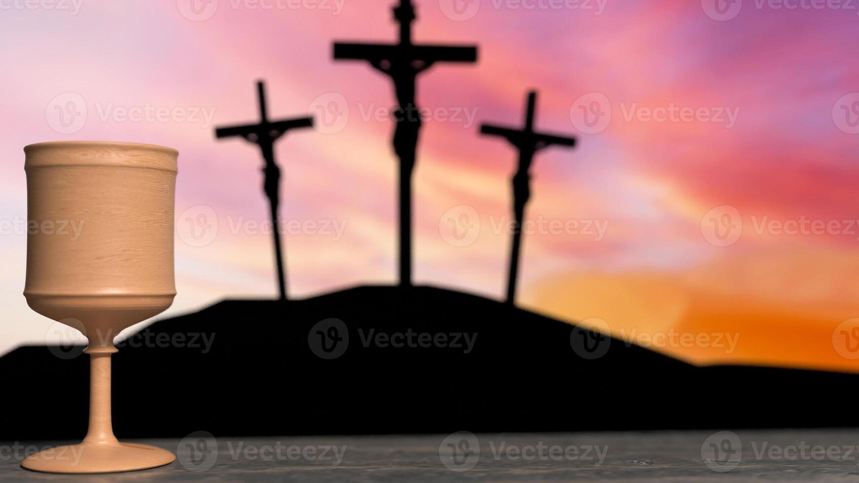 The Holy grail and cross for religious concept 3d rendering. photo