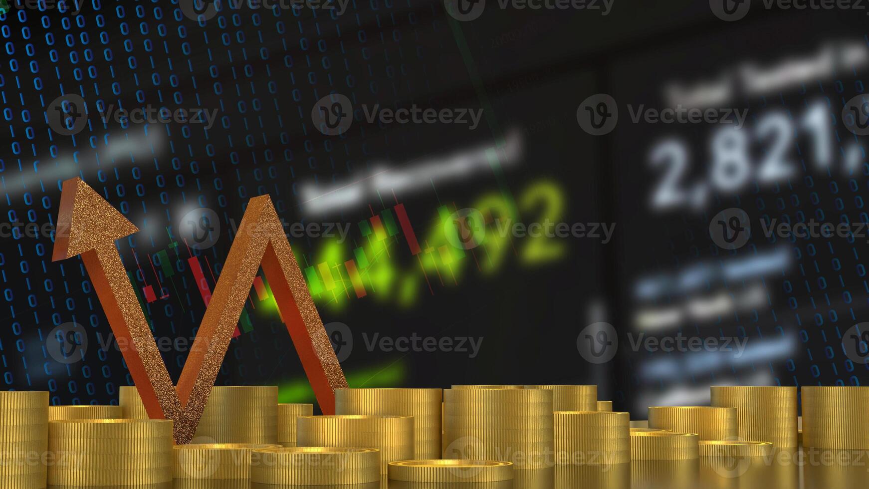 The Gold arrow and coins for Business concept 3d rendering. photo
