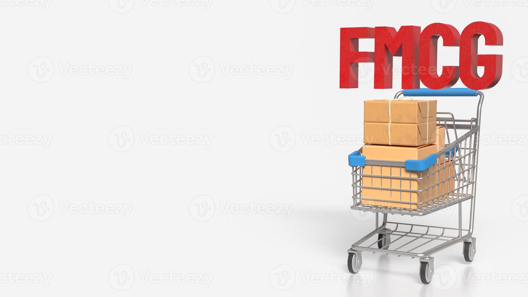 The FMCG text and shopping cart for Business concept 3d rendering. photo