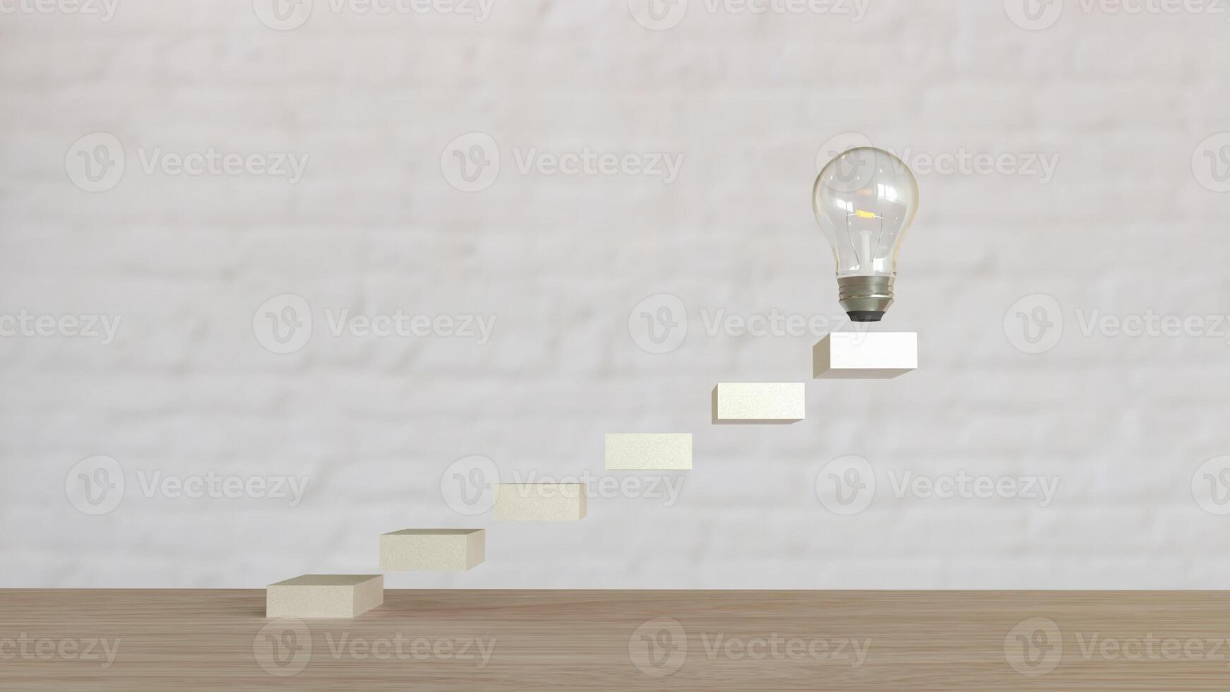 The Bulb on stair for creative or idea concept 3d rendering. photo