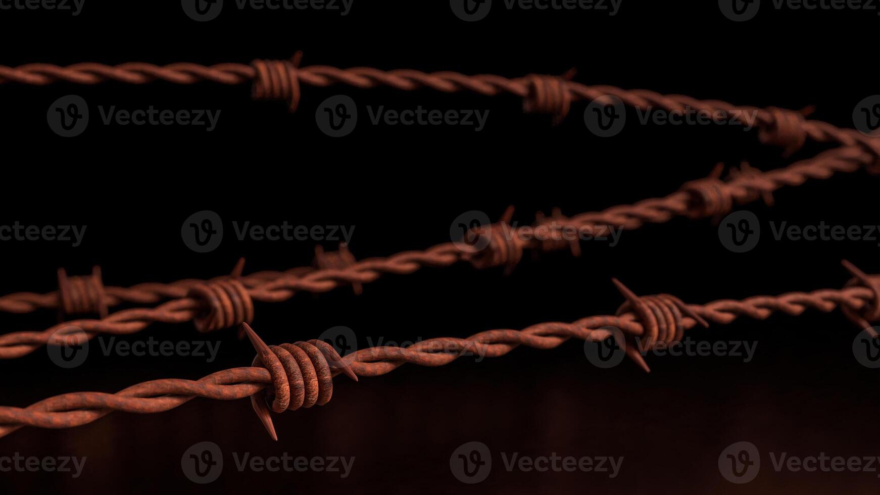 The Rusty Barbed wire on Black Background for Abstract or war concept 3d rendering. photo