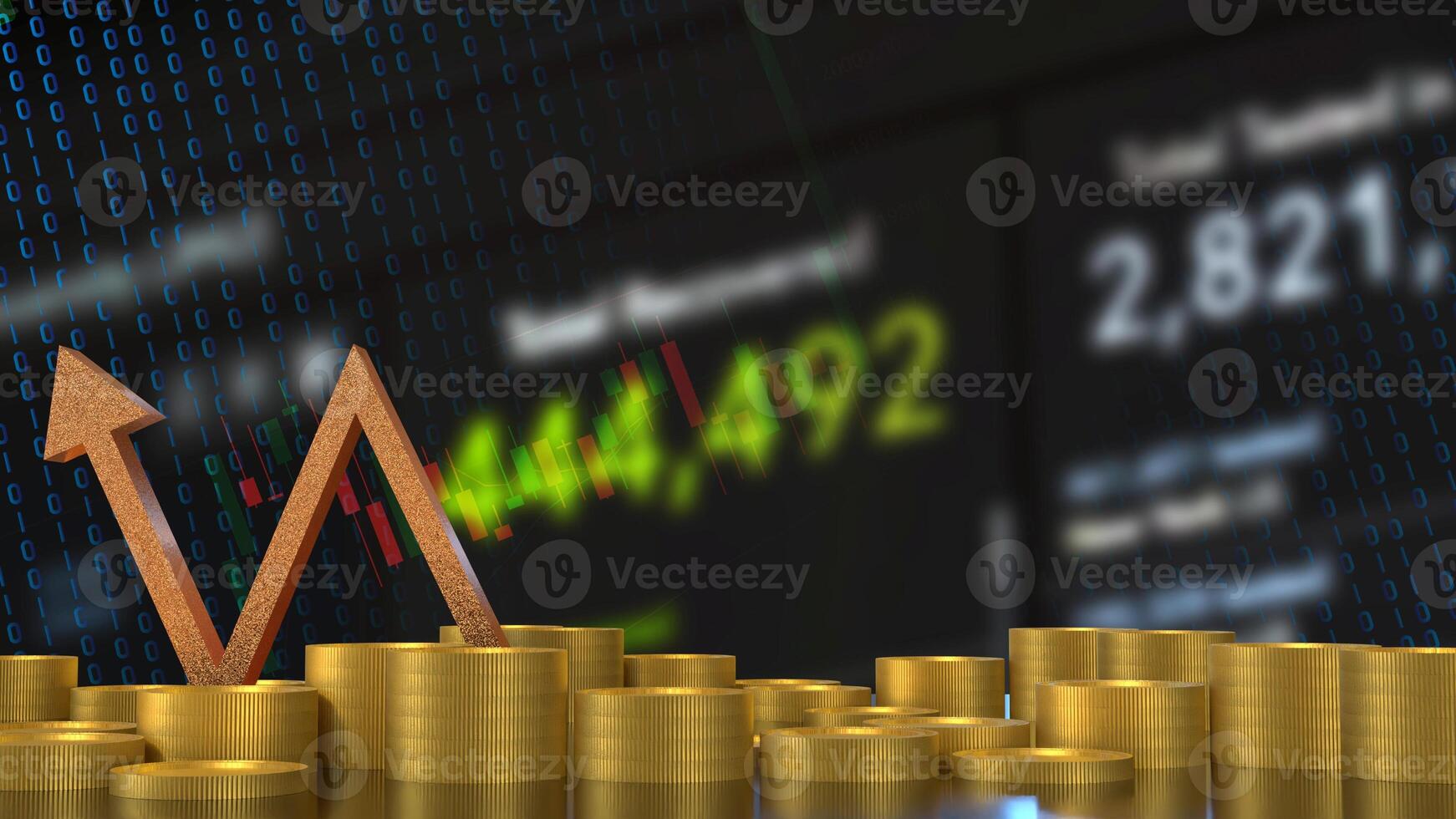 The Gold arrow and coins for Business concept 3d rendering. photo