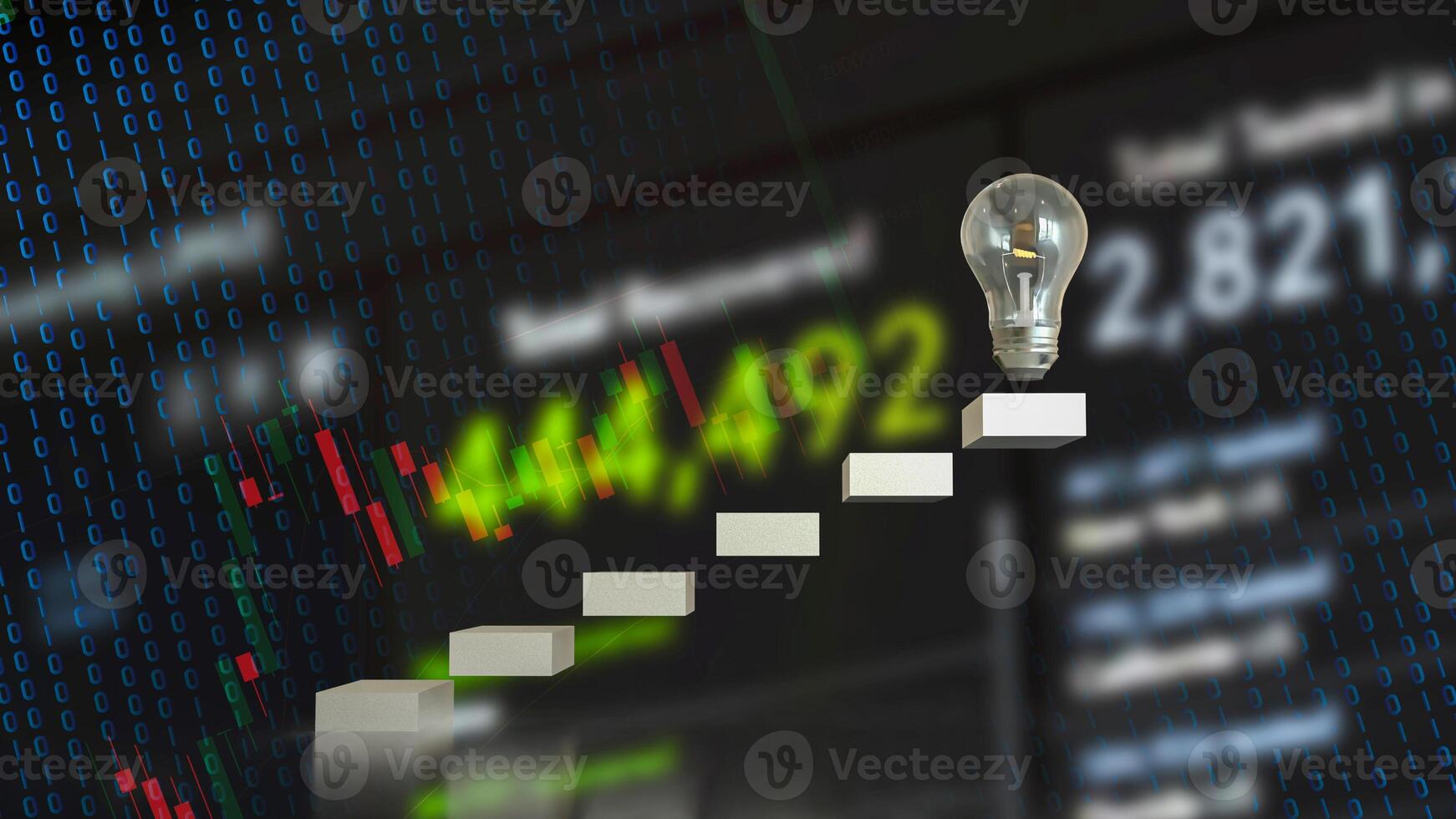 The Bulb on stair for creative or idea concept 3d rendering. photo