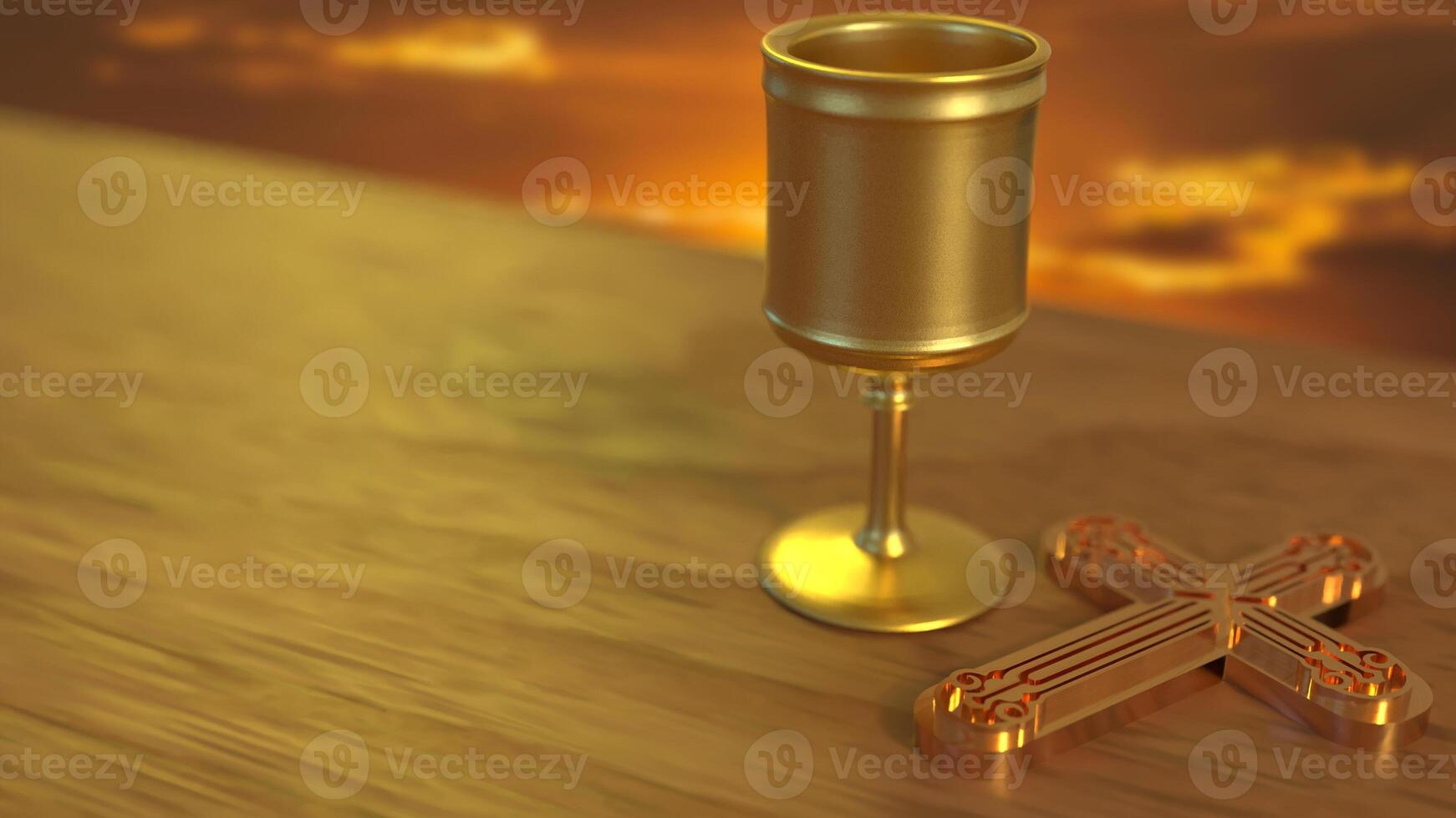 The Holy grail and cross for religious concept 3d rendering. photo