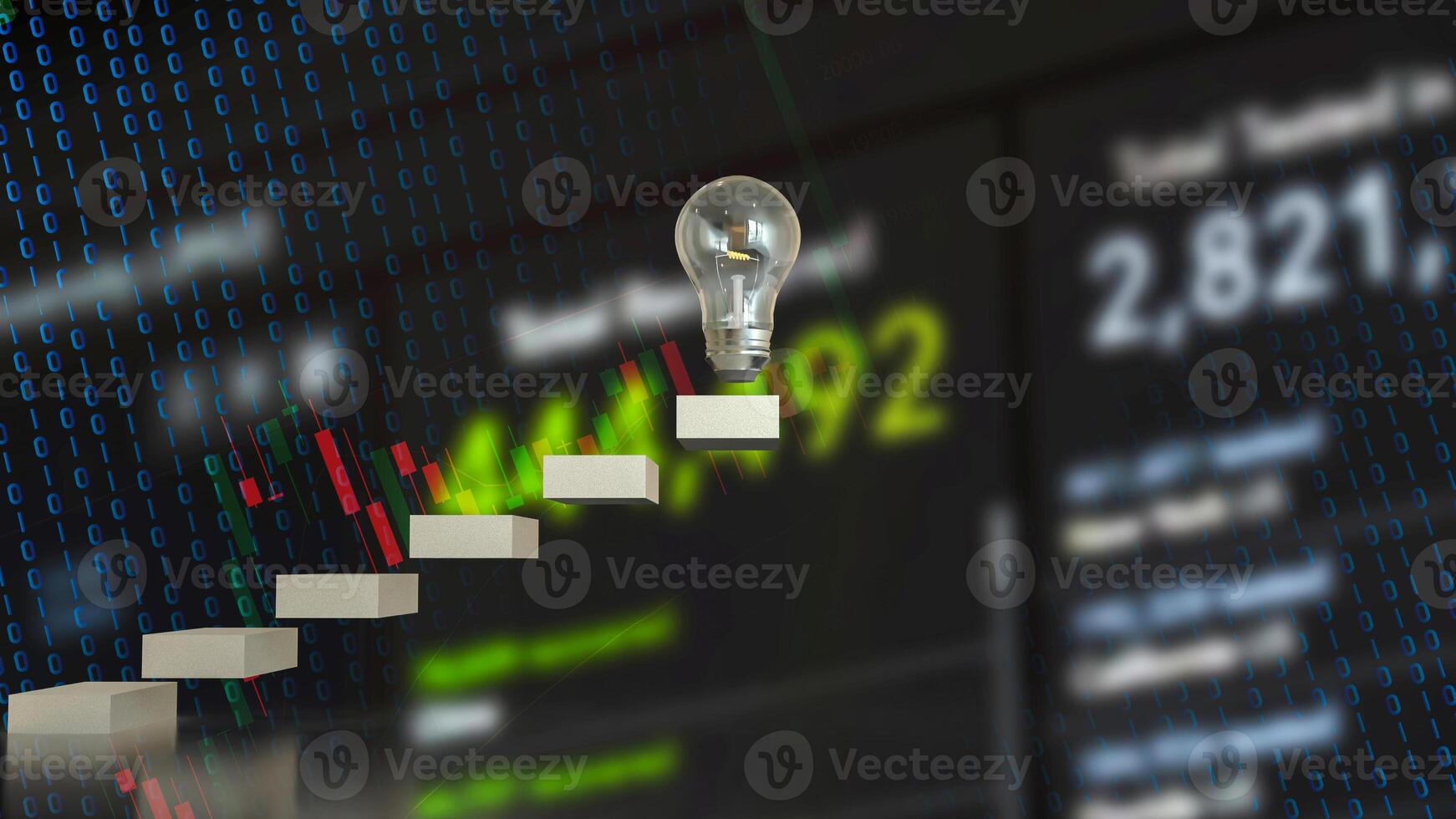 The Bulb on stair for creative or idea concept 3d rendering. photo