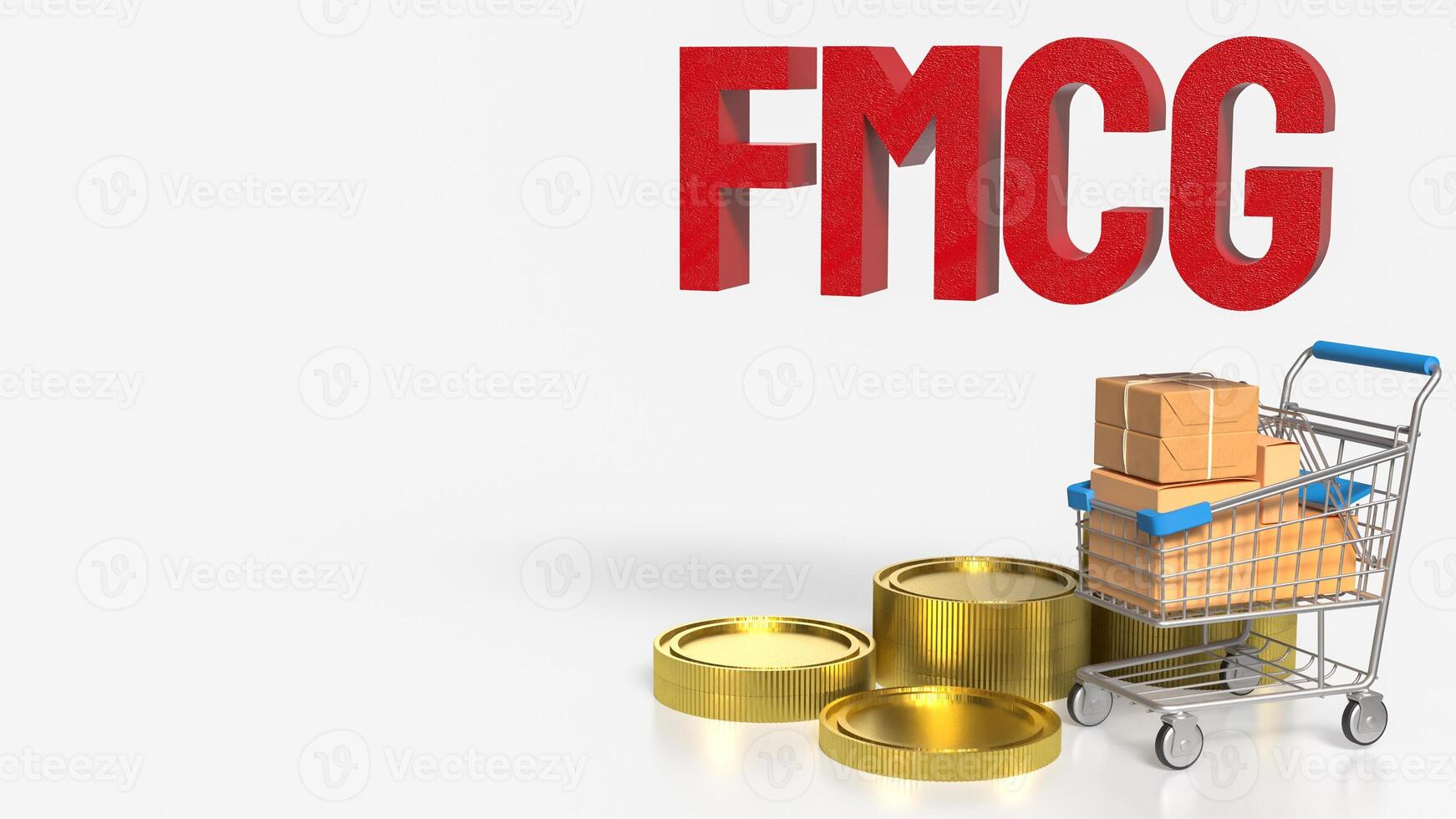 The FMCG text and shopping cart for Business concept 3d rendering. photo