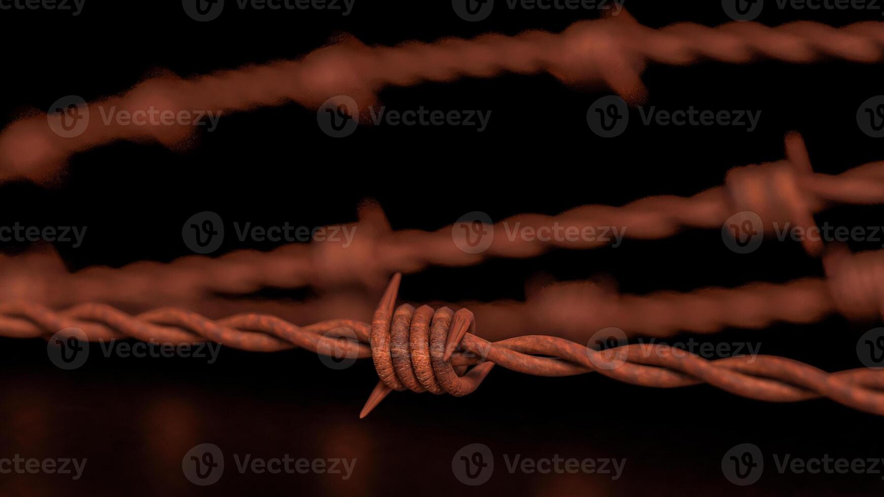 The Rusty Barbed wire on Black Background for Abstract or war concept 3d rendering. photo