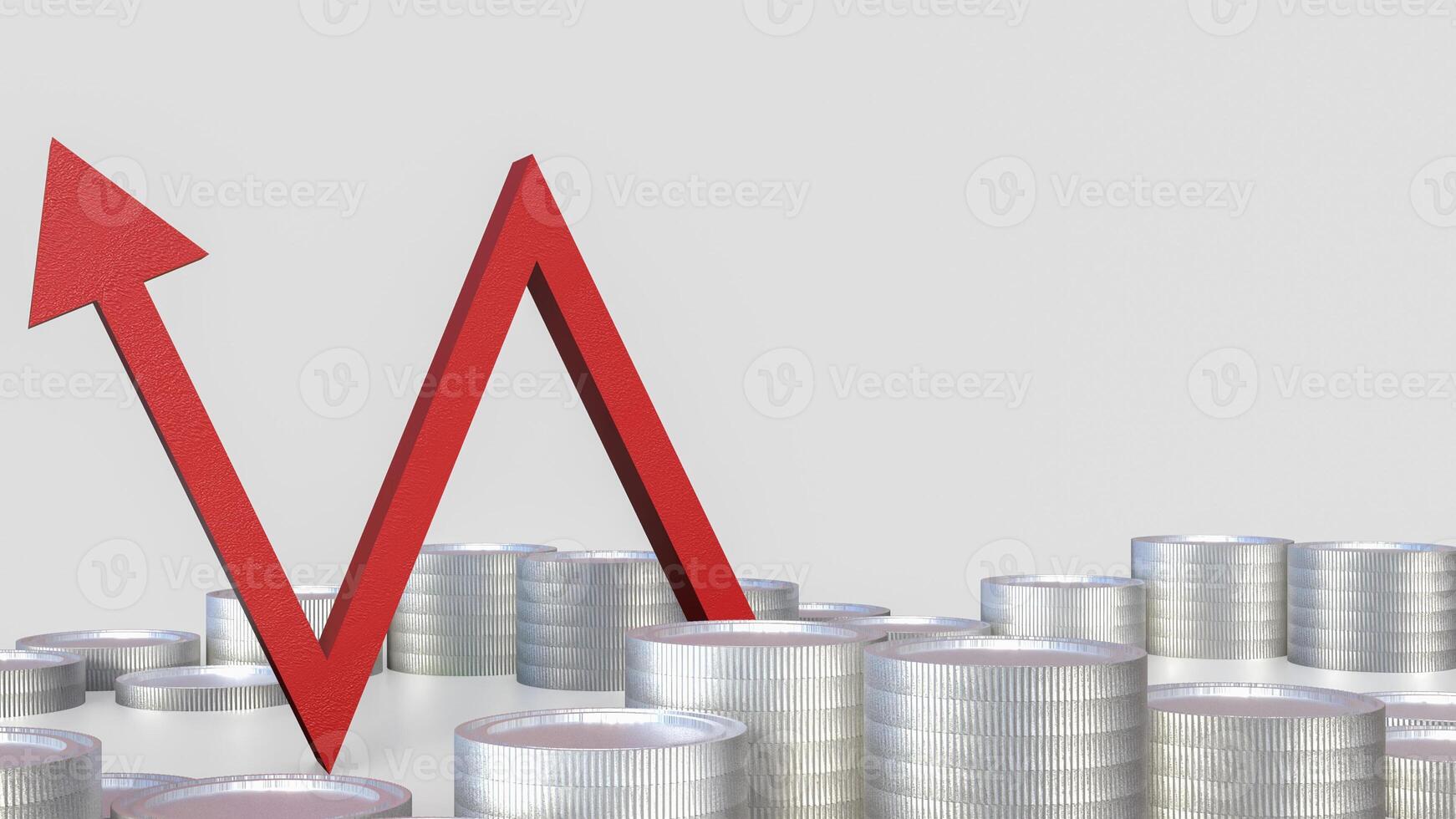 The red arrow and coins for Business concept 3d rendering. photo