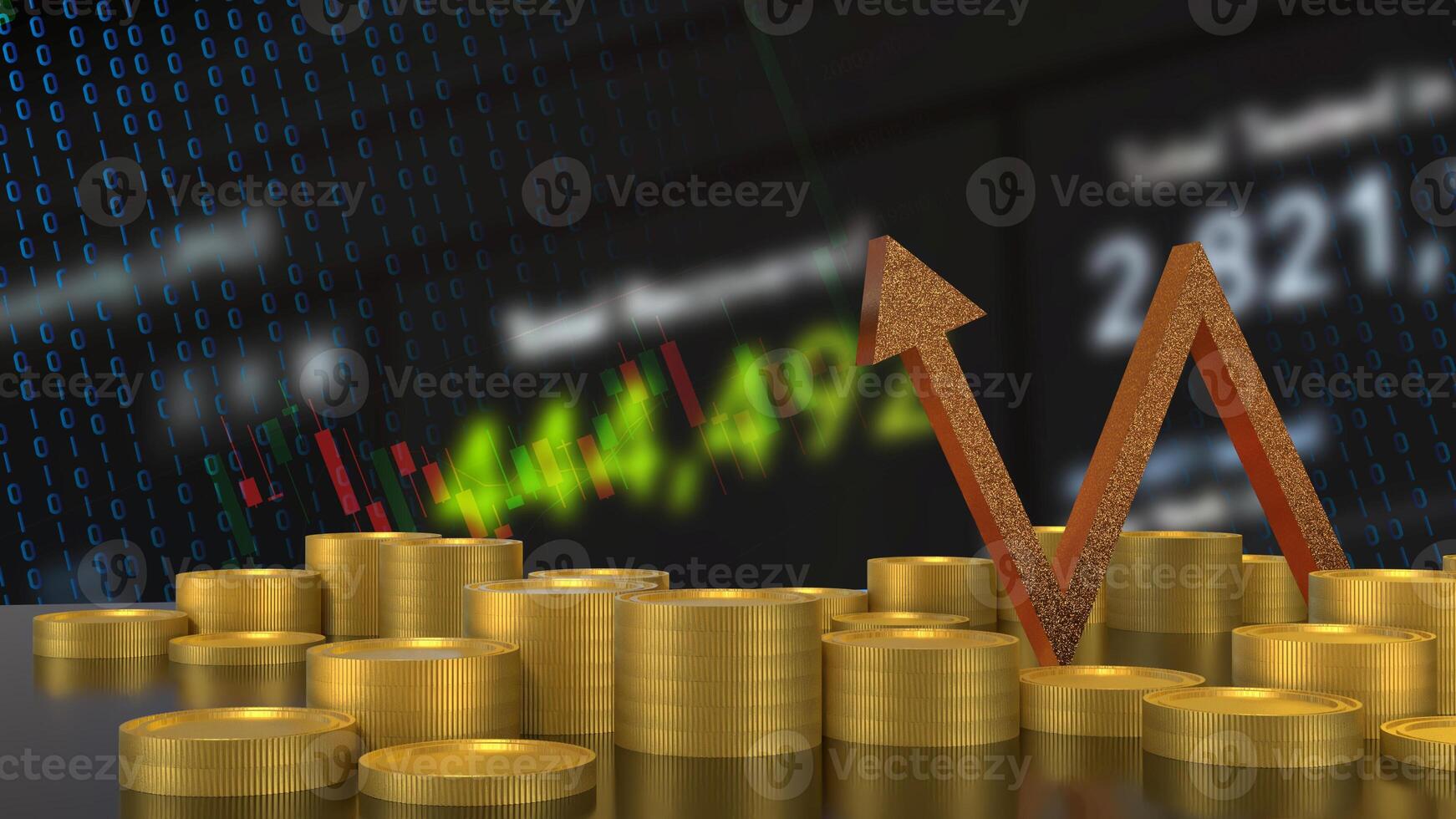 The Gold arrow and coins for Business concept 3d rendering. photo