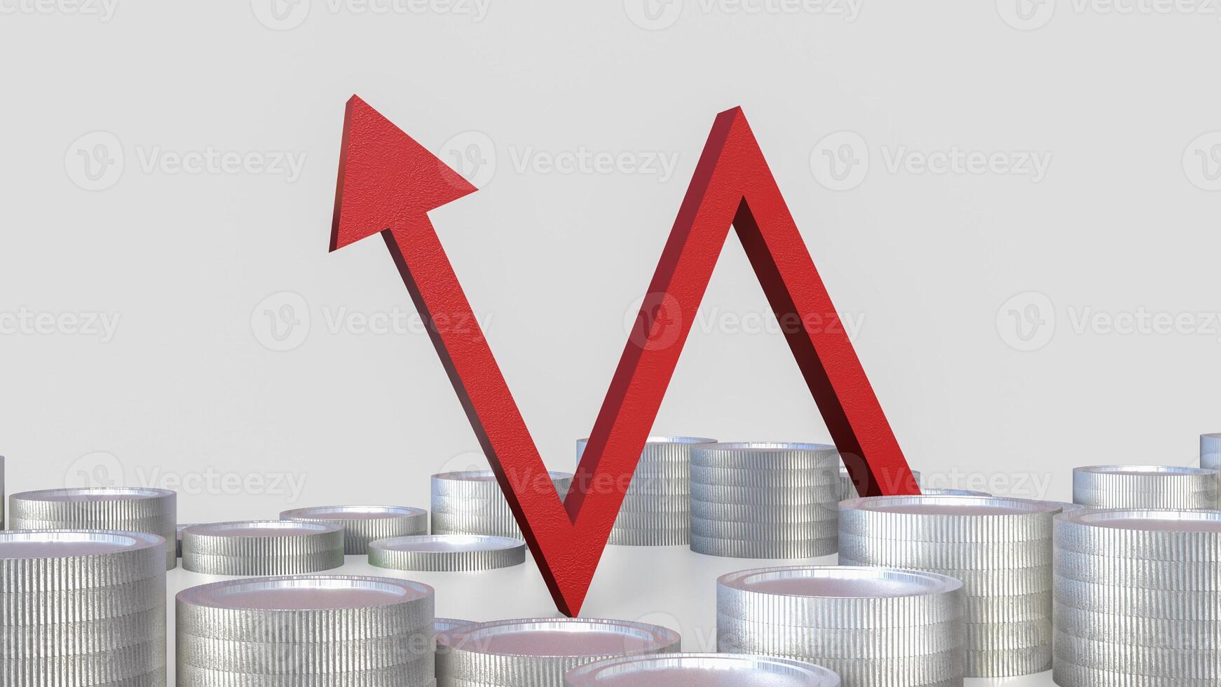 The red arrow and coins for Business concept 3d rendering. photo