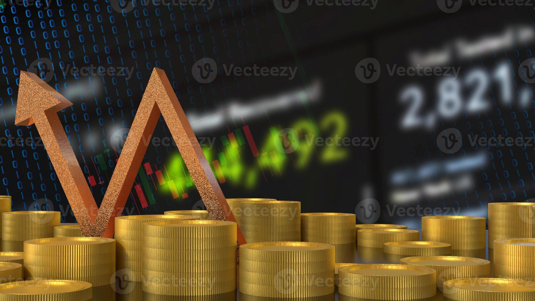 The Gold arrow and coins for Business concept 3d rendering. photo
