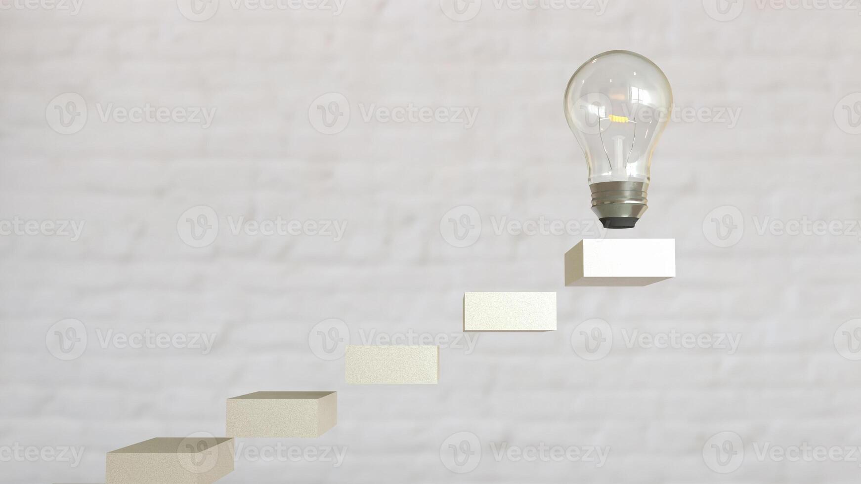 The Bulb on stair for creative or idea concept 3d rendering. photo