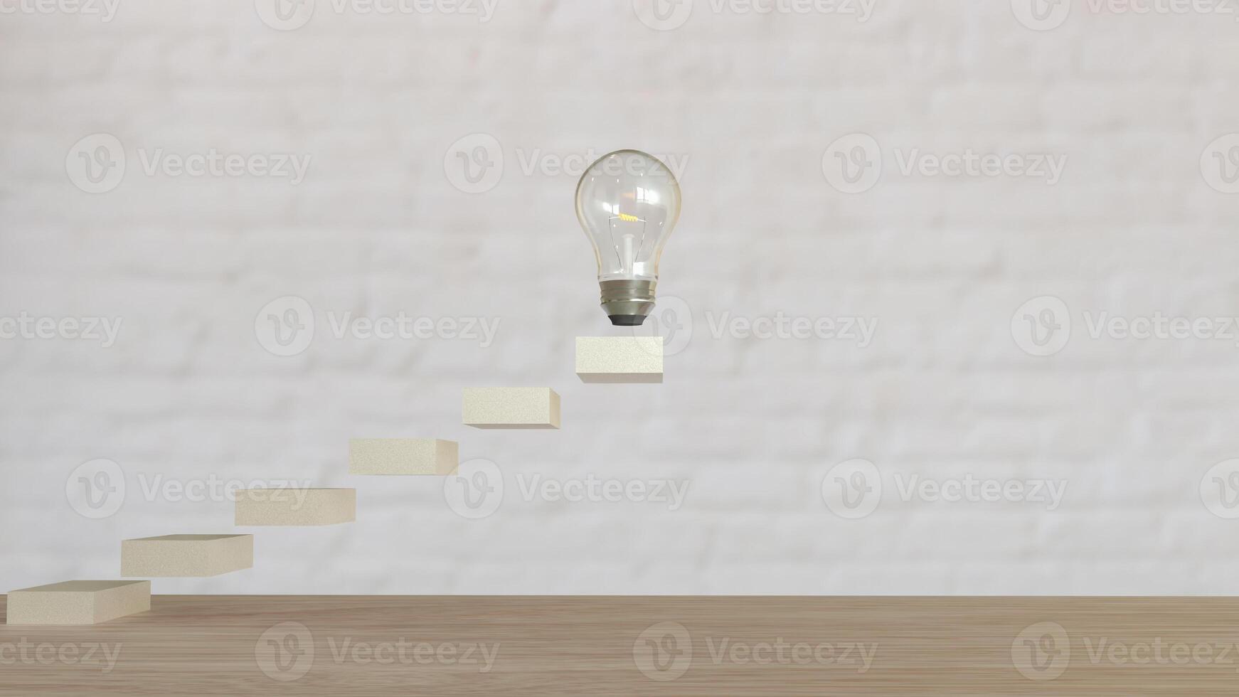 The Bulb on stair for creative or idea concept 3d rendering. photo