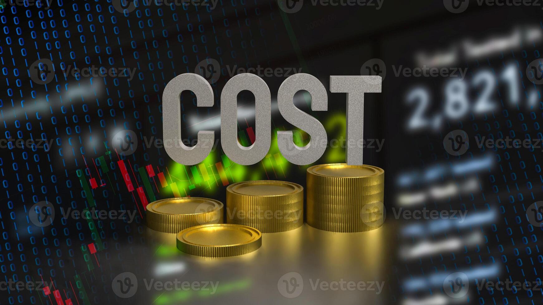 The Cost text and coins for Business concept 3d rendering. photo
