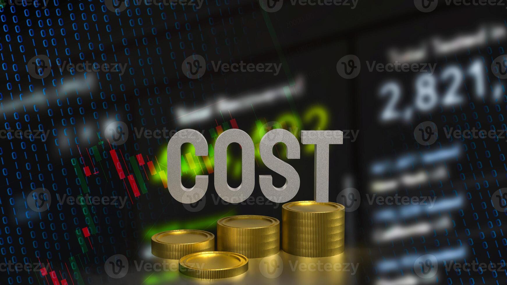 The Cost text and coins for Business concept 3d rendering. photo