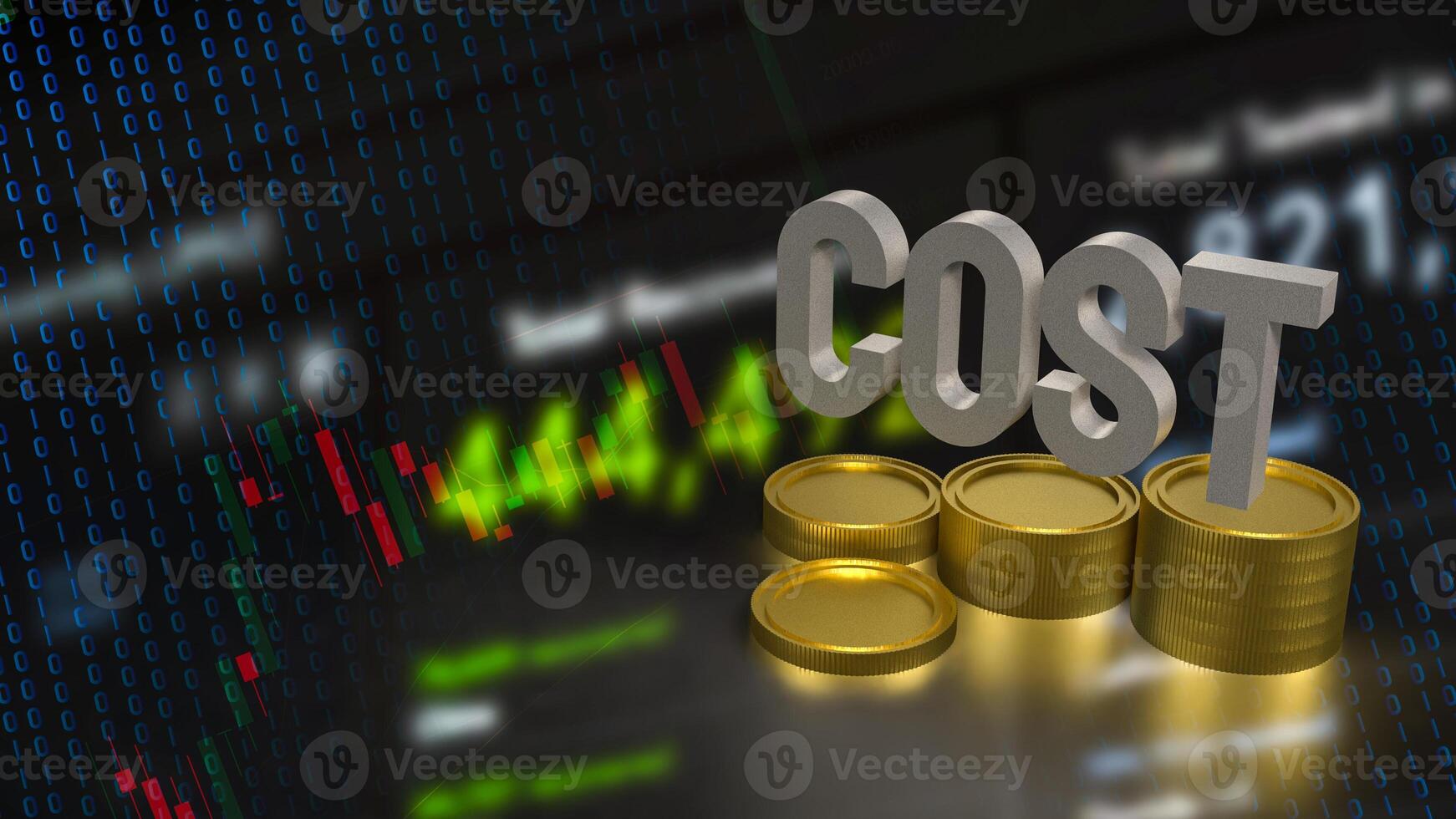The Cost text and coins for Business concept 3d rendering. photo