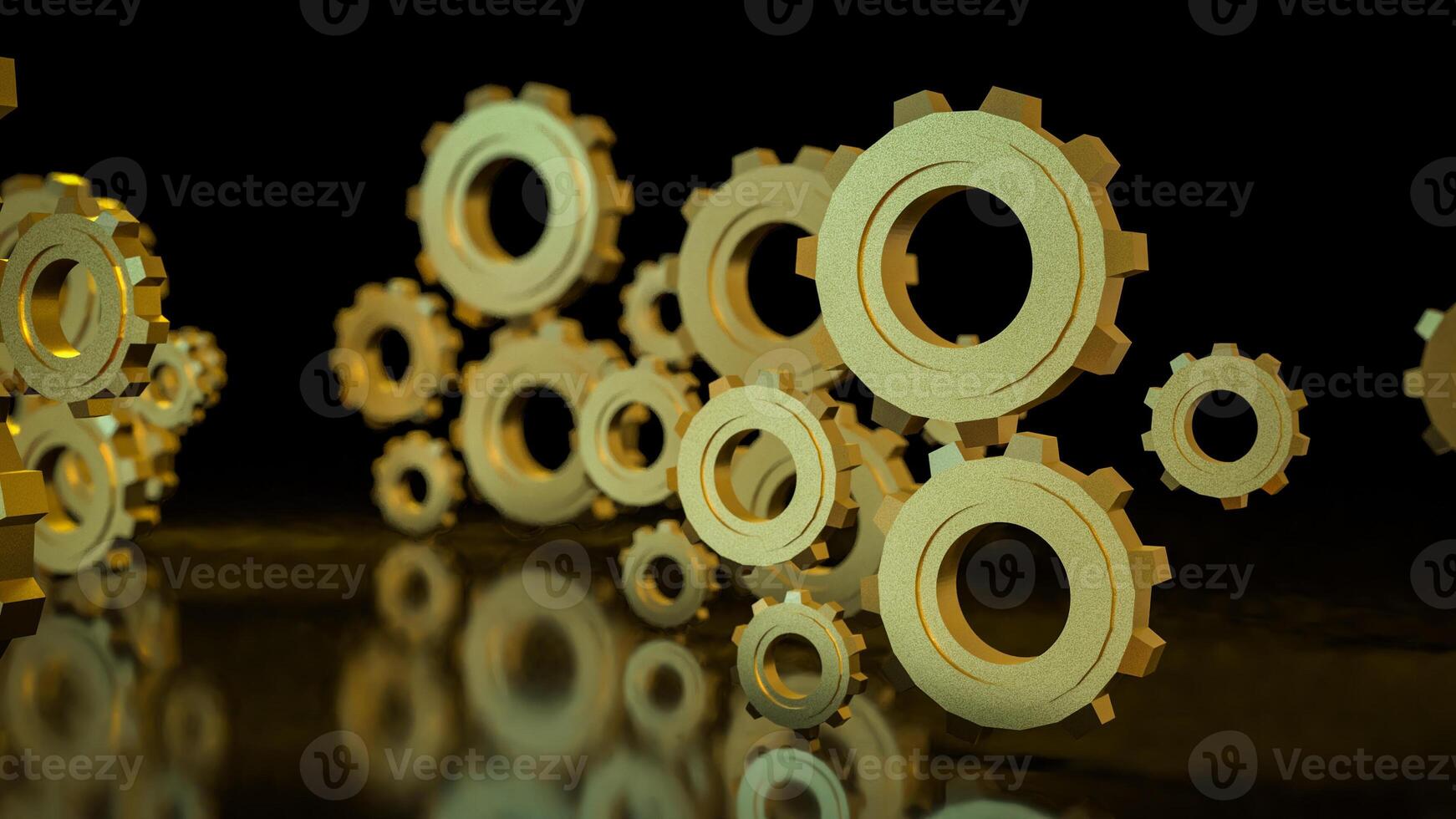 The Gold gear in Black Background for technology or Abstract concept 3d rendering. photo