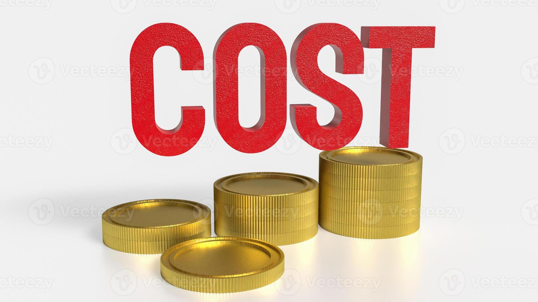 The Cost text and coins for Business concept 3d rendering. photo