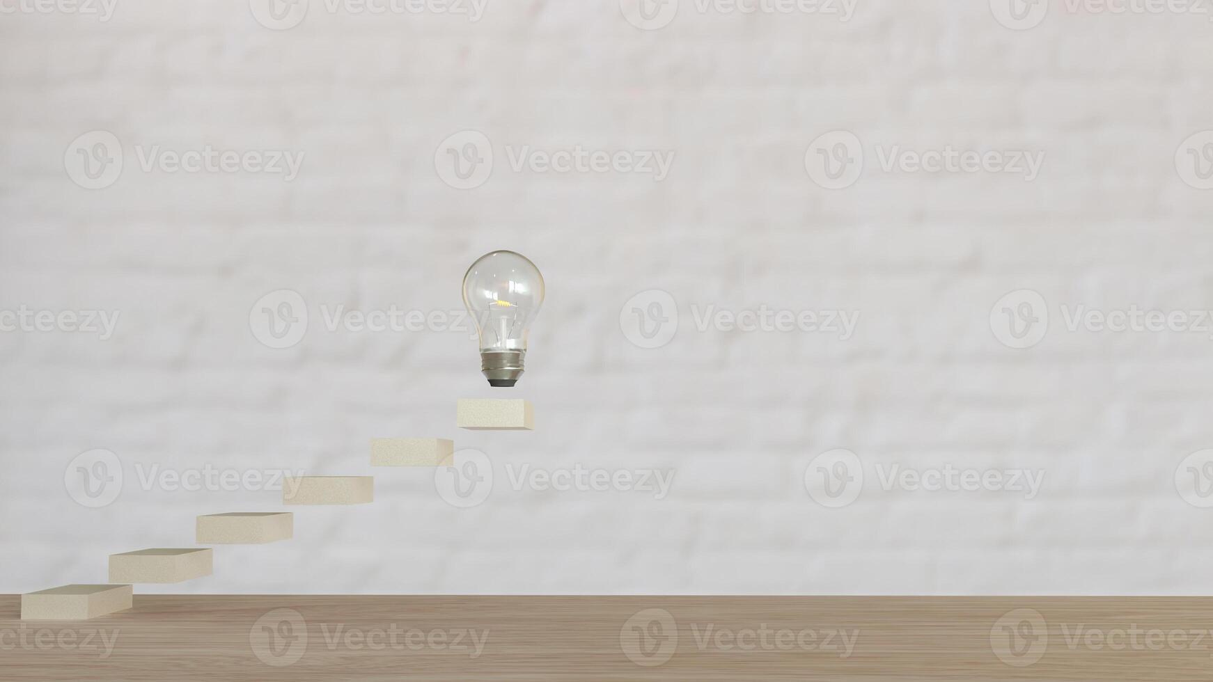 The Bulb on stair for creative or idea concept 3d rendering. photo