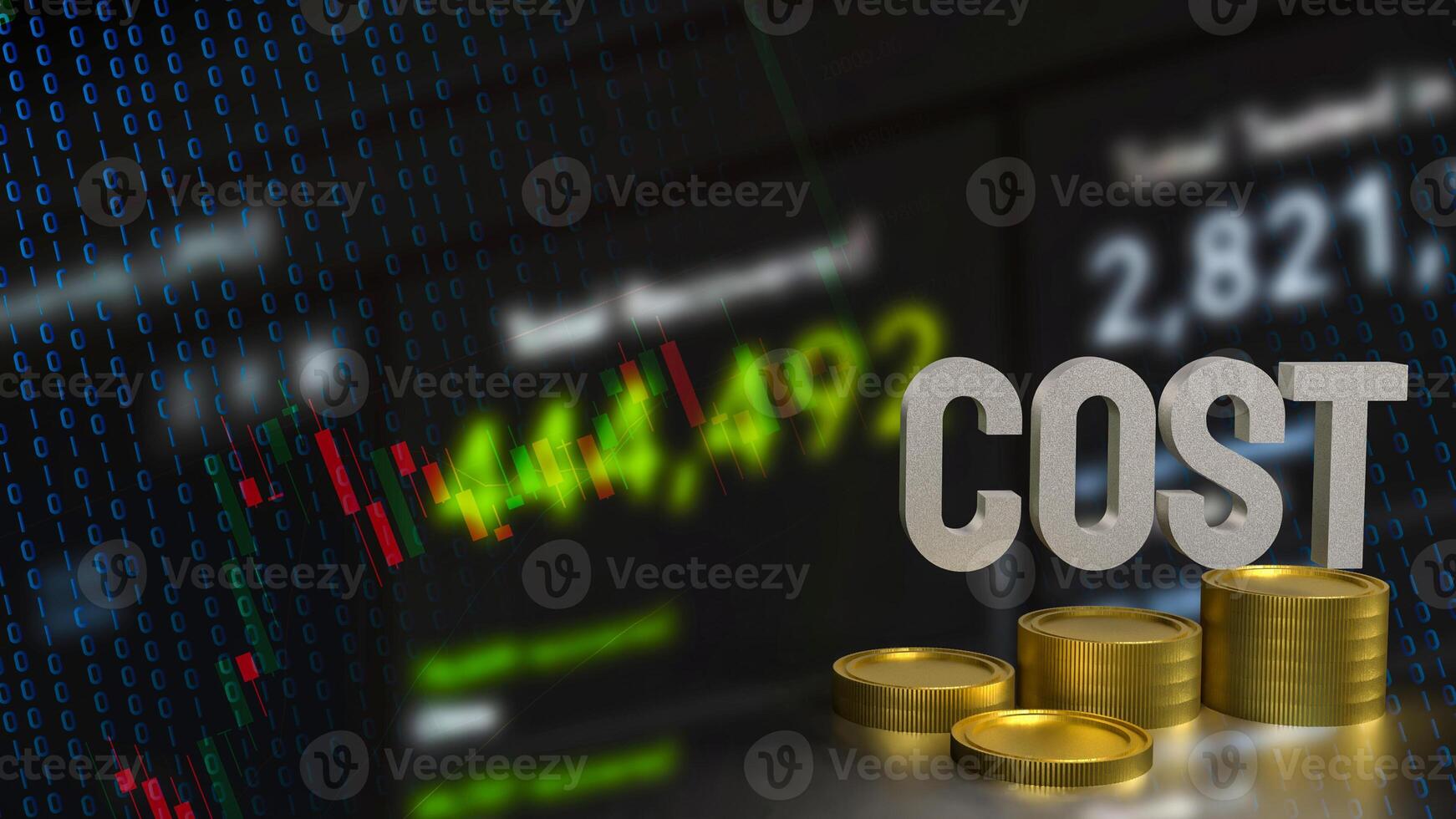 The Cost text and coins for Business concept 3d rendering. photo
