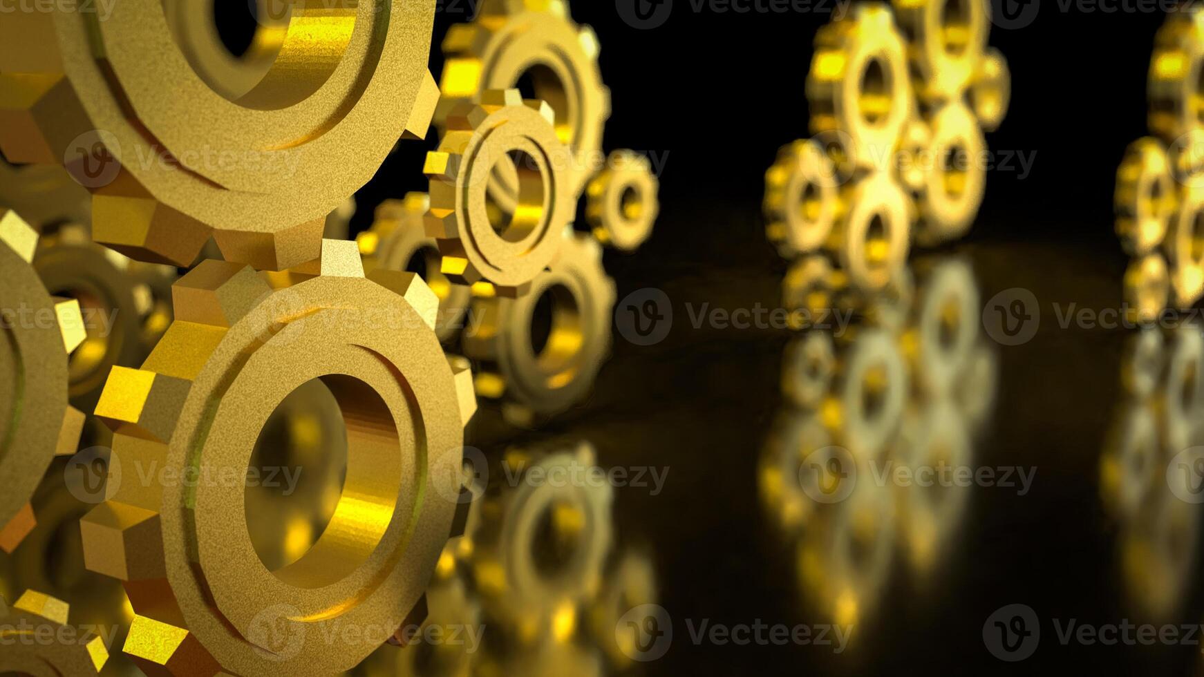 The Gold gear in Black Background for technology or Abstract concept 3d rendering. photo