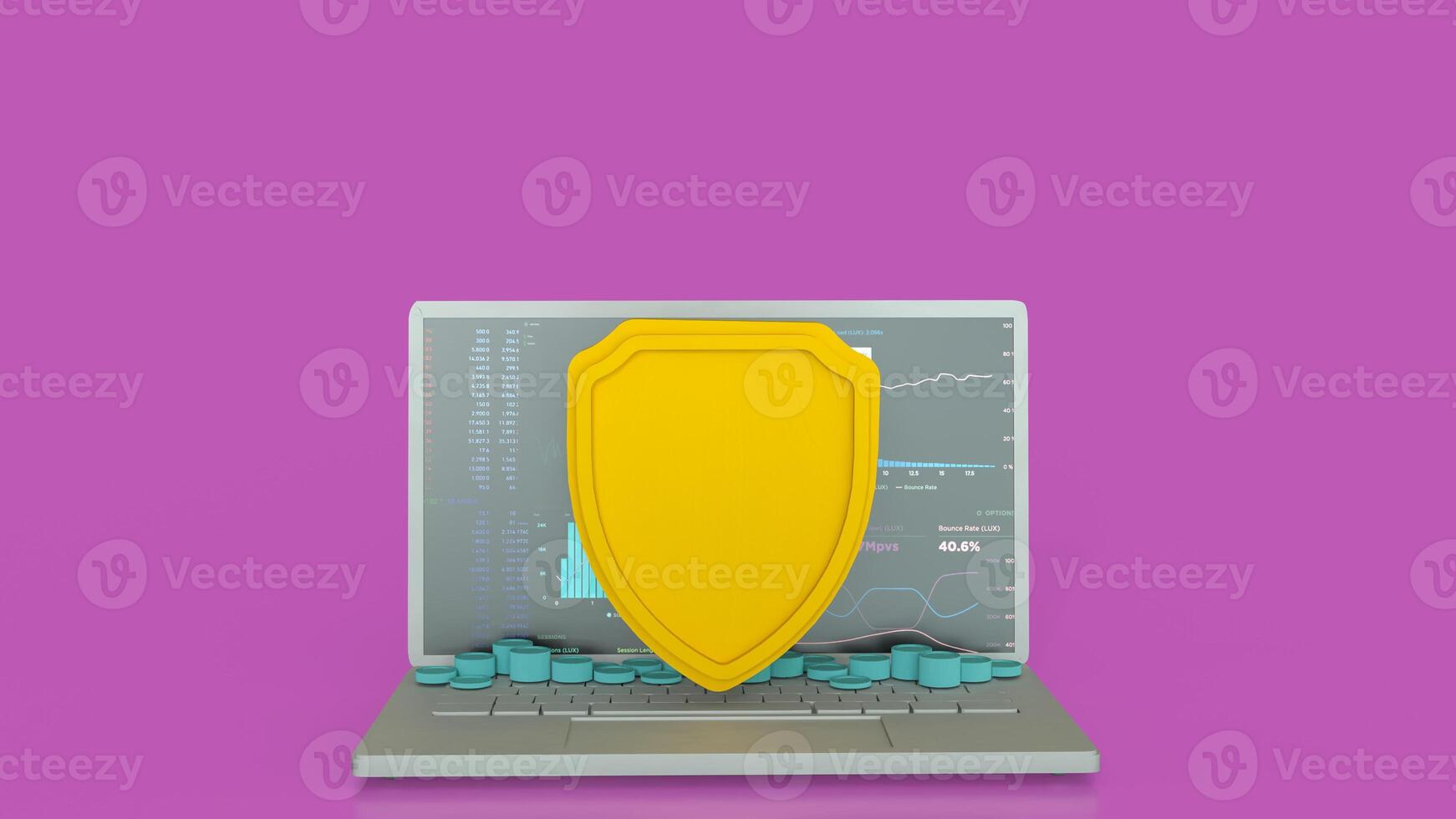 The notebook and shield for cyber security concept 3d rendering. photo