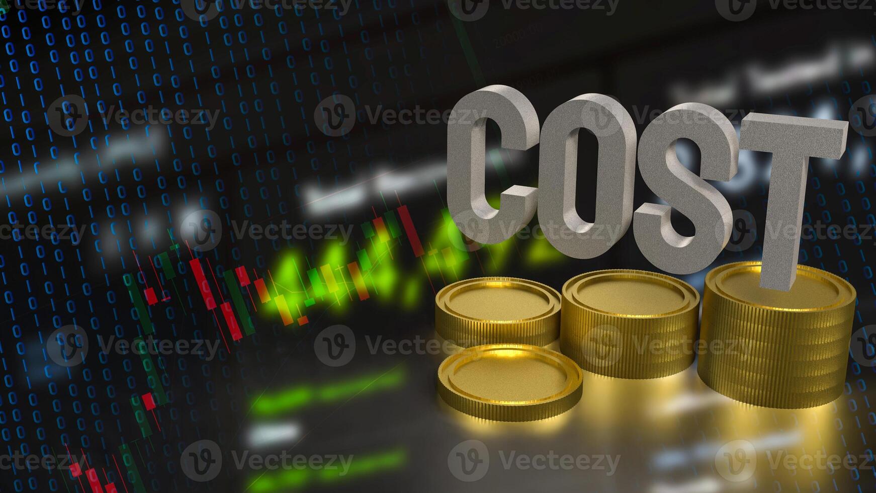 The Cost text and coins for Business concept 3d rendering. photo