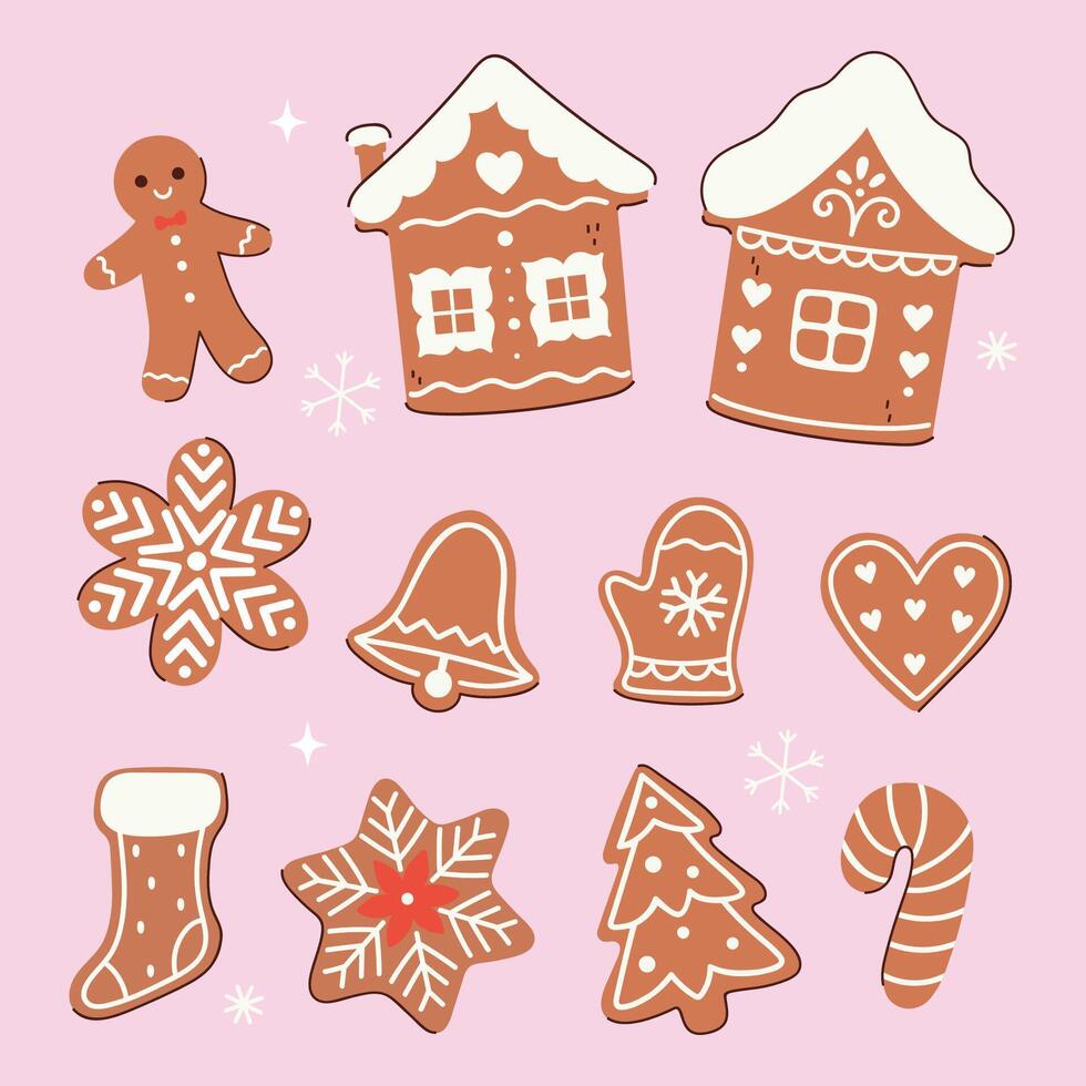 Set of Christmas gingerbread cookies of different shapes. graphics. vector