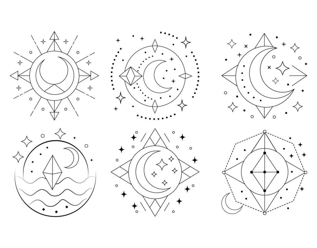 Celestial Geometric Moon Star Symbols vector