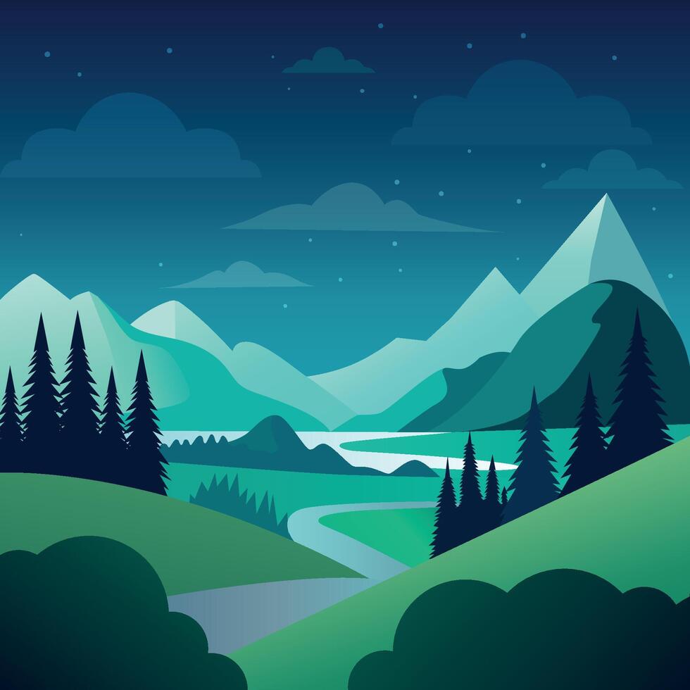 Azure Valley Under Starry Night vector