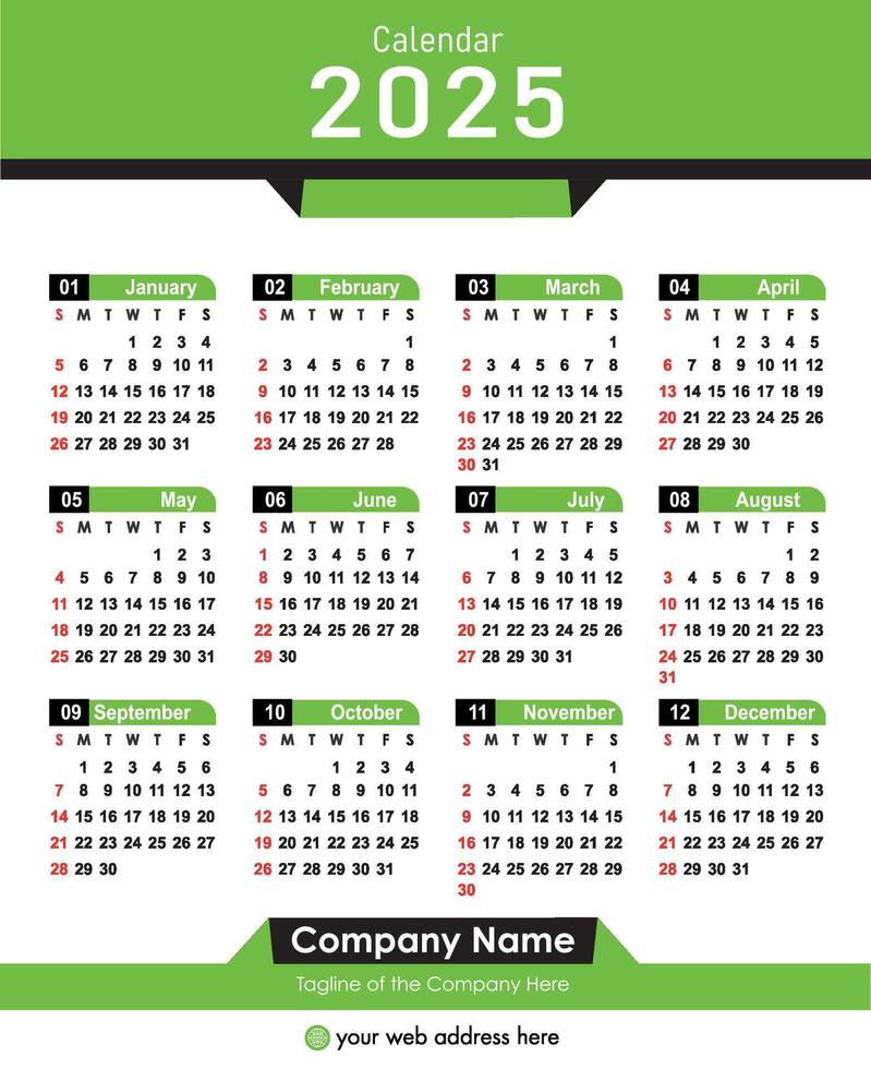 Calendar 2025 illustration, Calendar date planner 2025 Editable design. Diary planner 2025. vector