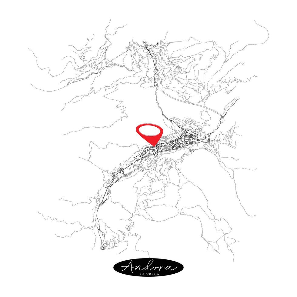 Andorra La Vella, Andorra,detail Streets Roads Map with location pin, illustration element image vector