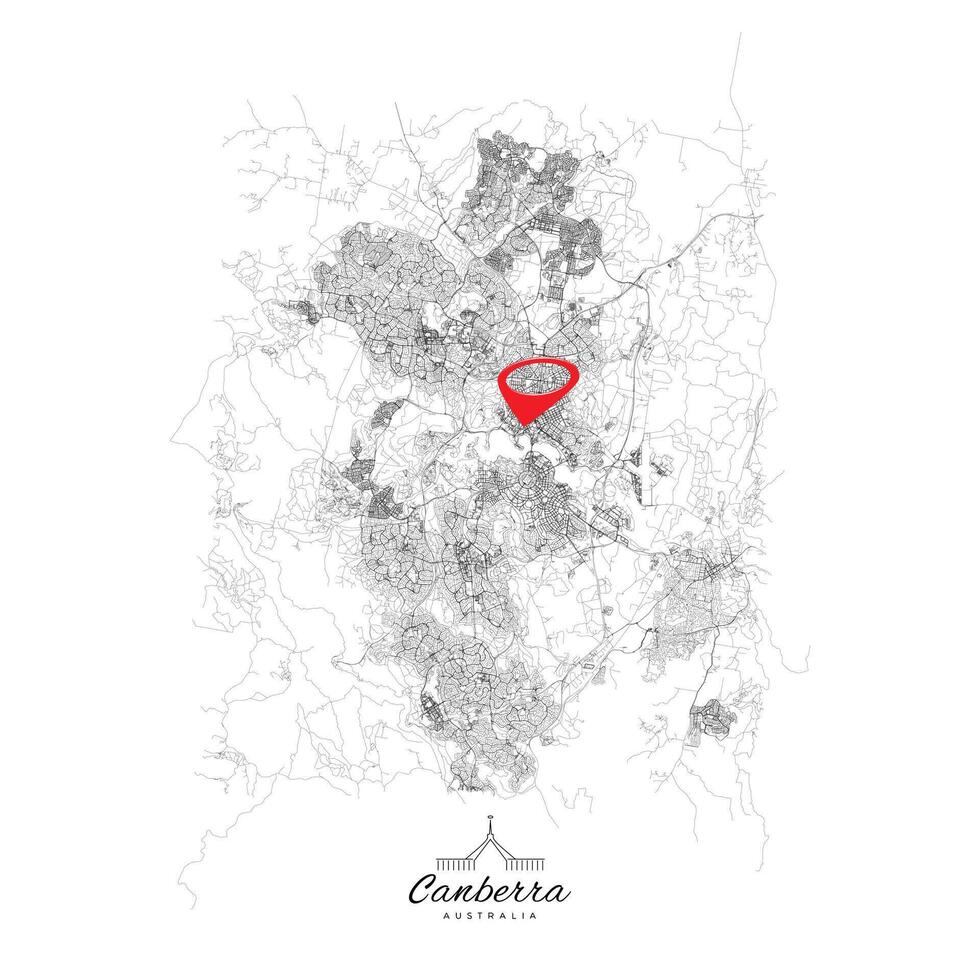 Canberra ,Australia,detail Streets Roads Map with location pin, illustration element image vector