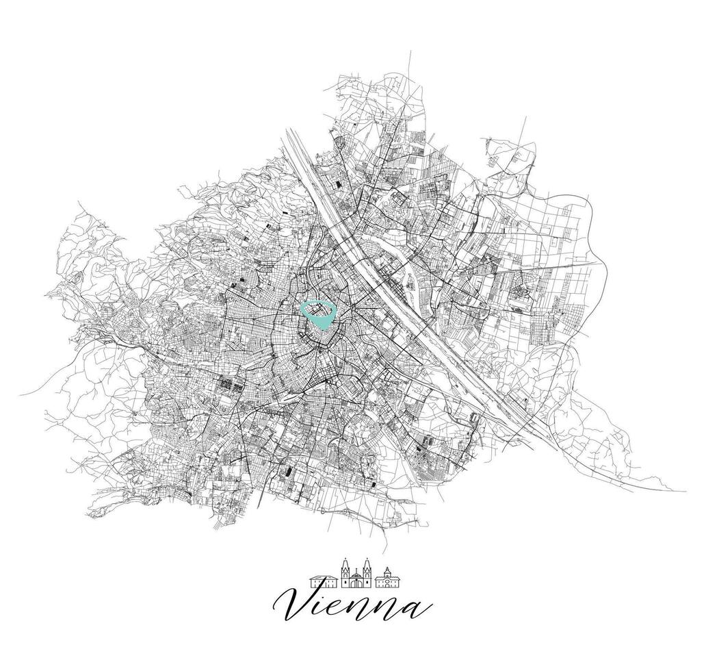 Vienna Austria,detail Streets Roads Map with location pin, illustration element image vector