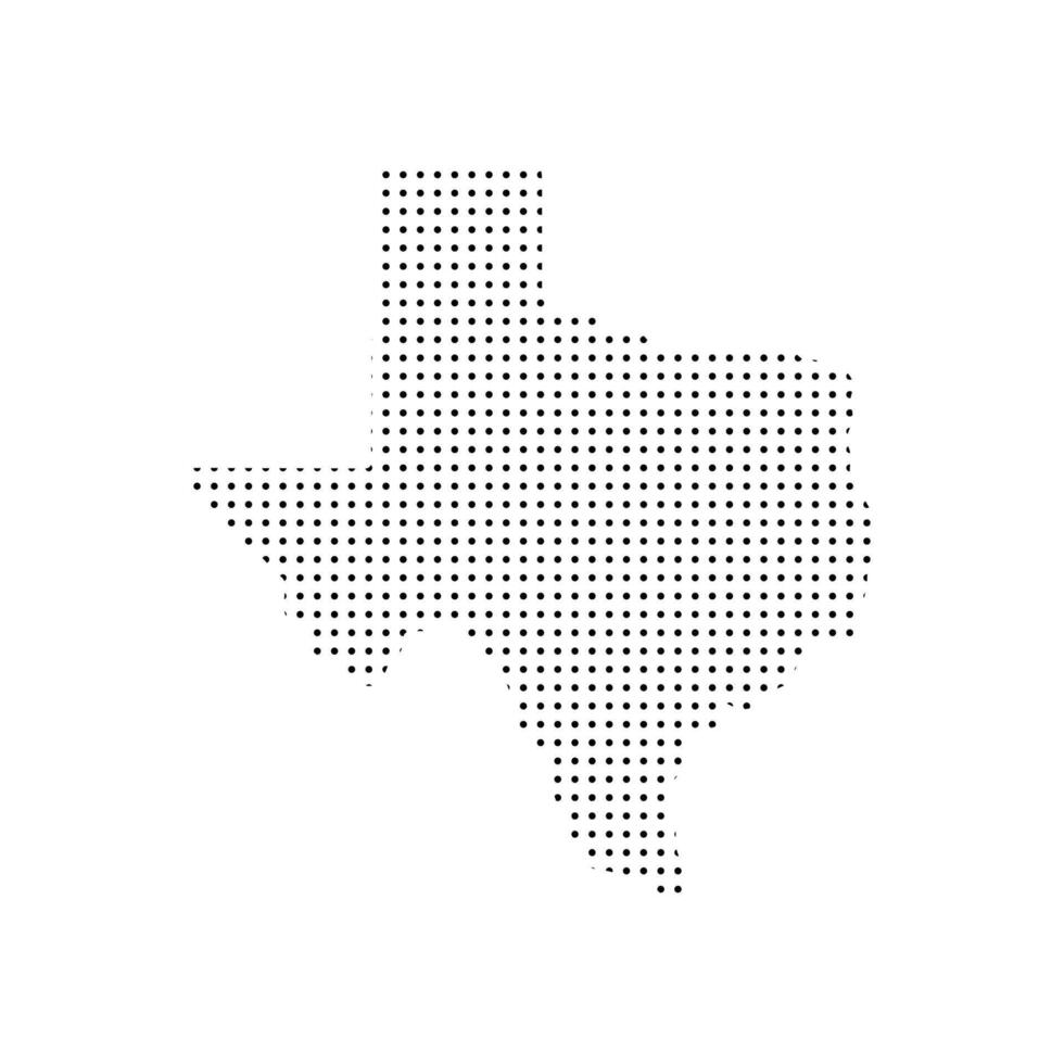 Detailed dot map of the Texas is shown in black and white vector