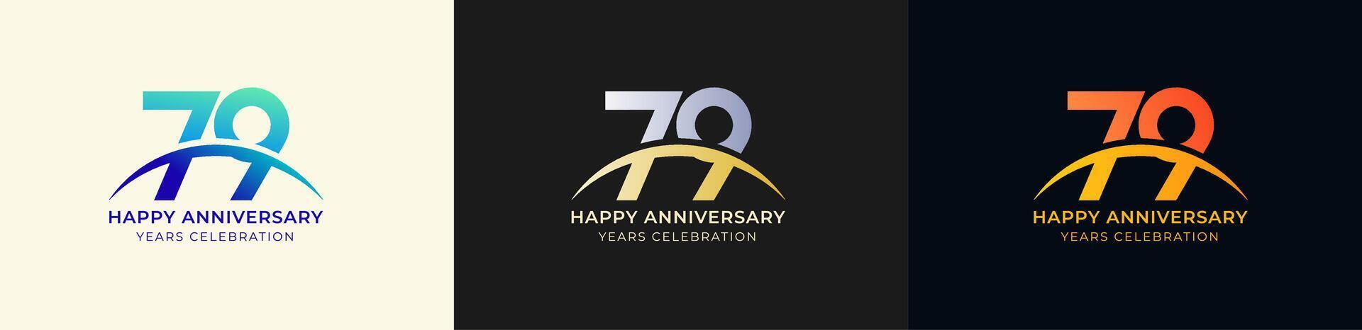 Logo Anniversary with Swoosh Sunrise 79th, 79th Happy Anniversary with Colorful Gradient, Luxury Gold and Silver. vector