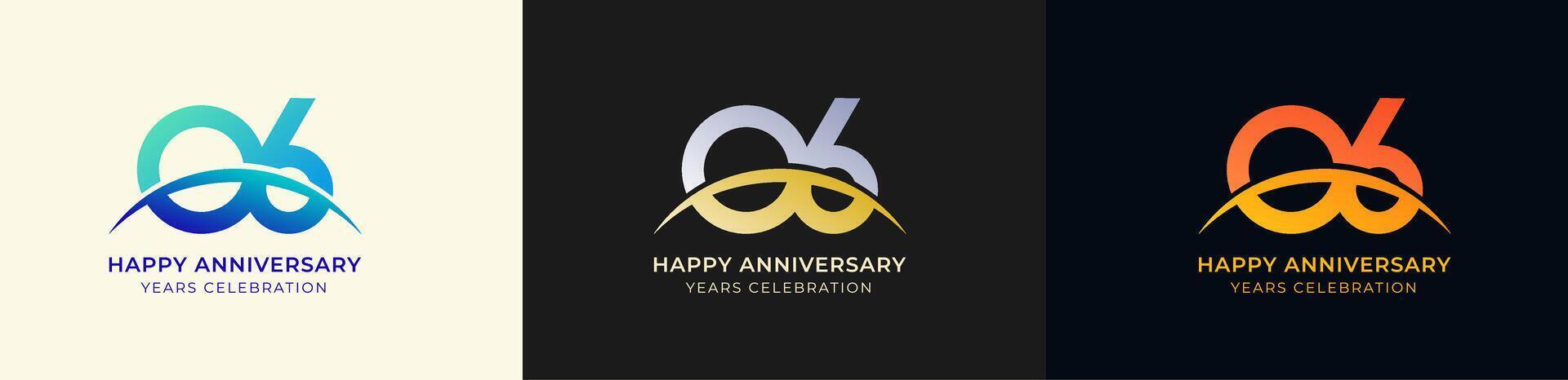 Logo Anniversary with Swoosh Sunrise 6th, 6th Happy Anniversary with Colorful Gradient, Luxury Gold and Silver. vector