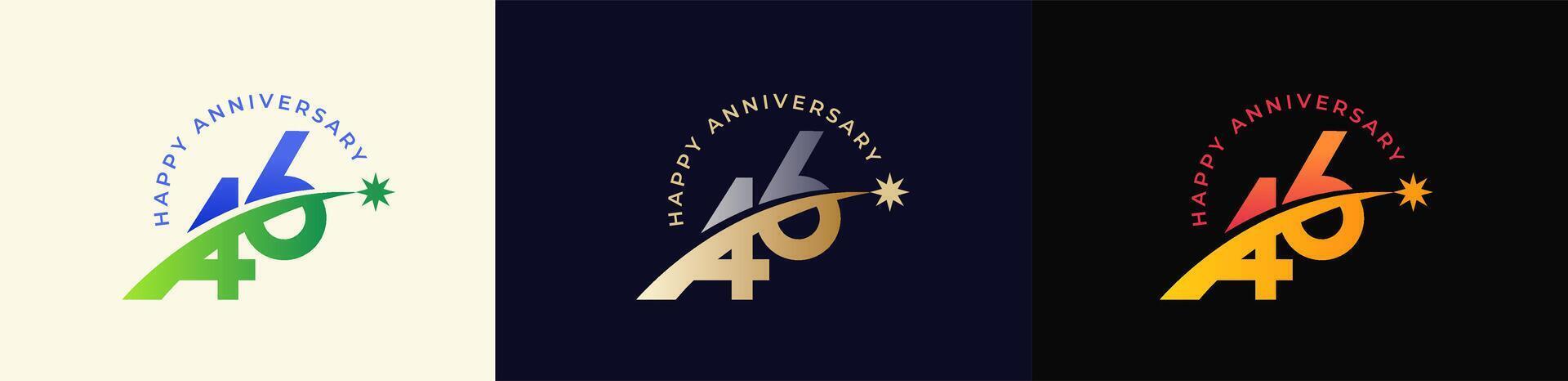 Logo Anniversary with Rising star 46th, 46th Happy Anniversary with Colorful Gradient, Luxury Gold and Silver. vector
