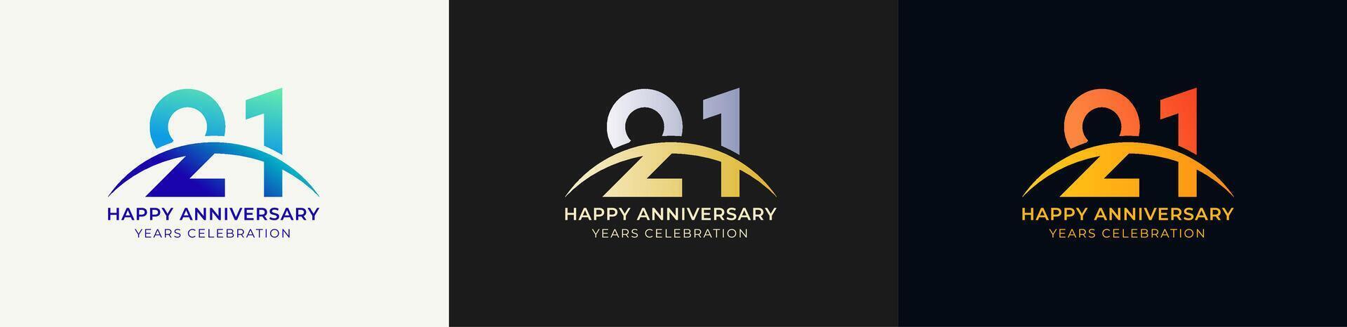 Logo Anniversary with Swoosh Sunrise 21th, 21th Happy Anniversary with Colorful Gradient, Luxury Gold and Silver. vector